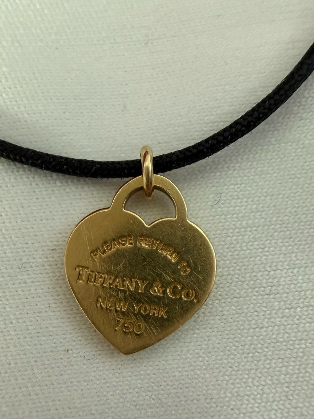 Tiffany & Co. Black Cord Gold Heart Tag Bracelet 18k